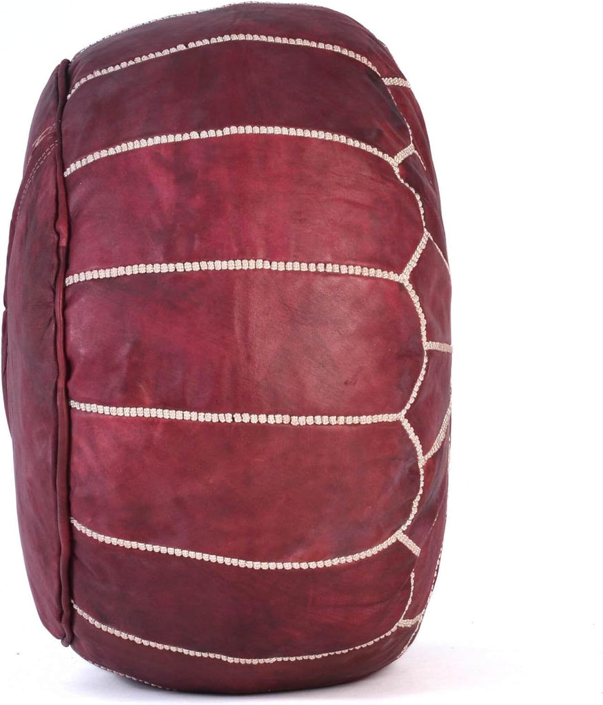 Moroccan Embroidered Leather Pouf | Delivered Unstuffed | Ottoman, Footstool, Footrest, Hassock, Floor Cushion