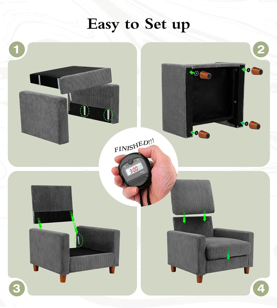 35.5in Oversized Accent Chair, Easy to Assemble Living Room Chairs, Corduroy Reading Chair , 22.5in Deeper Seats
