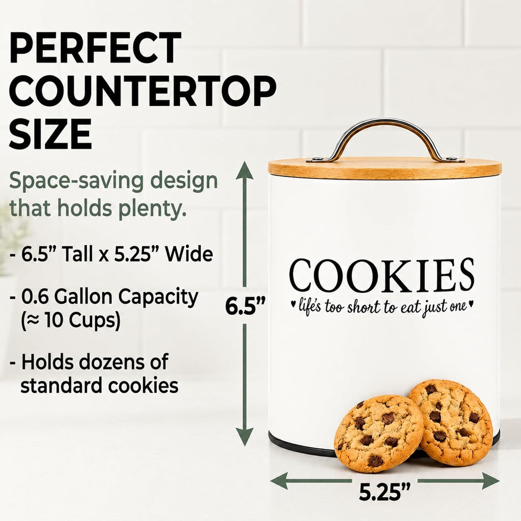 Cookie Jar with Airtight Bamboo Lid - 0.6 Gallon Cute and Decorative Cookie Storage Countertop - Farmhouse Storage