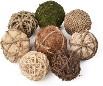 Decorative Filler Balls for Centerpiece , Decorative Wicker Rattan Balls Natural Tones Vase & Bowl Fillers - Set of 8