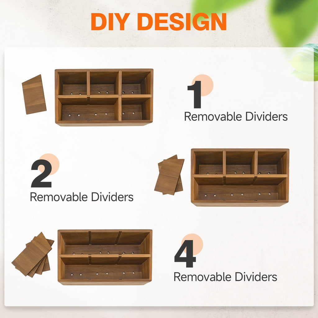 Kitchen Utensil Holder for Countertop, Wooden, Inclined Open Design