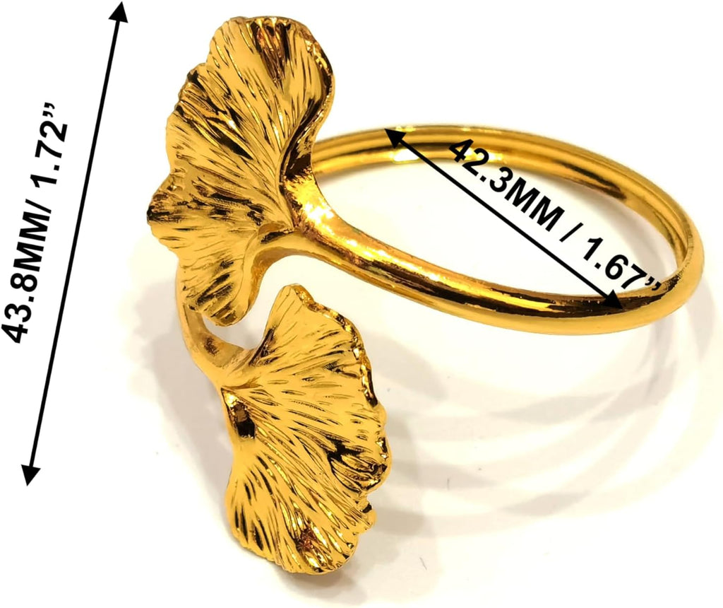 Leaf Napkin Rings - Ginkgo Biloba Leaf Napkin Ring Gold - Fall Napkin Rings Buckles for Holiday - Set of 8