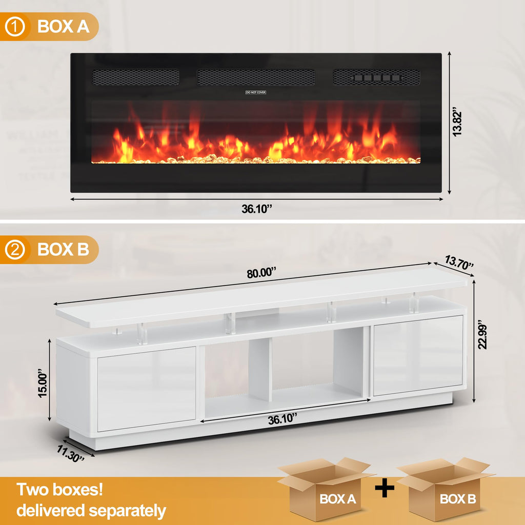 80" Fireplace TV Stand with Double LED Lights for TVs UP to 80", Electric Fireplace Entertainment Center with Storage