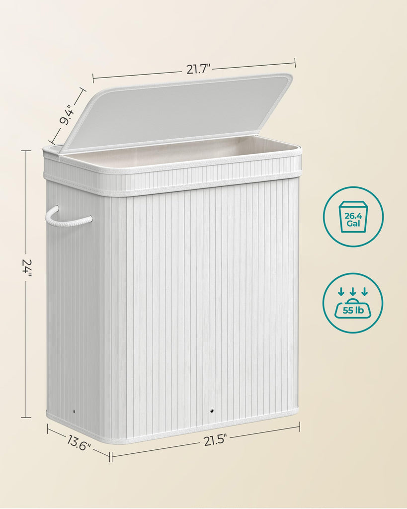 Bamboo Laundry Hamper with Lid, 39.6-Gallons, with Handles