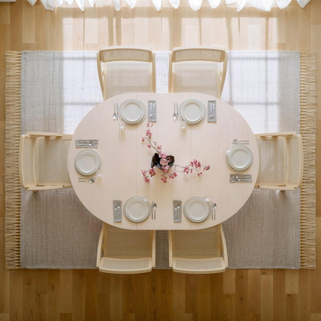Extendable Dining Table Round-to-Oval 39"-55" with Pedestal Base - Seats 4-6, Wash White Finish, Smooth Rounded Corners
