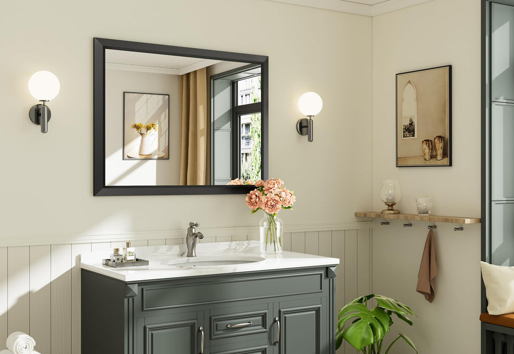 Black Metal Framed Bathroom Wall Mirror, 40x30 Inch