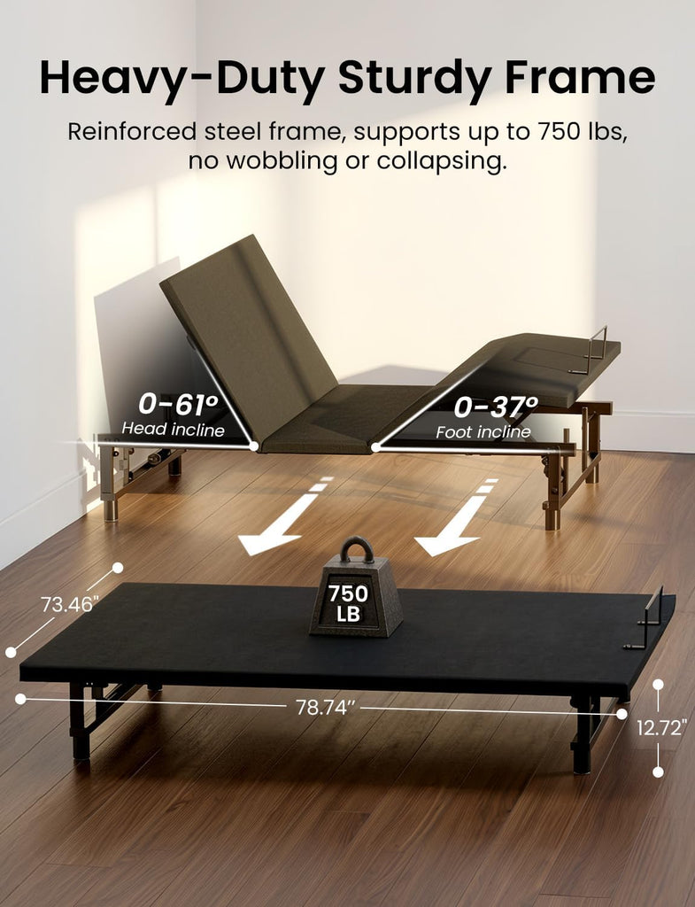King Size Adjustable Bed Frame with Wireless Remote, Black-B
