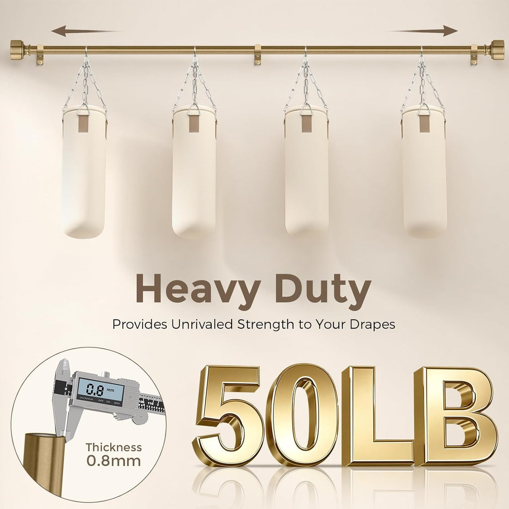 2 Pack Warm Gold Curtain Rod for Windows 28 to 48 Inch, Heavy Duty Brass Curtain Rod, 1" Diameter Adjustable Gold