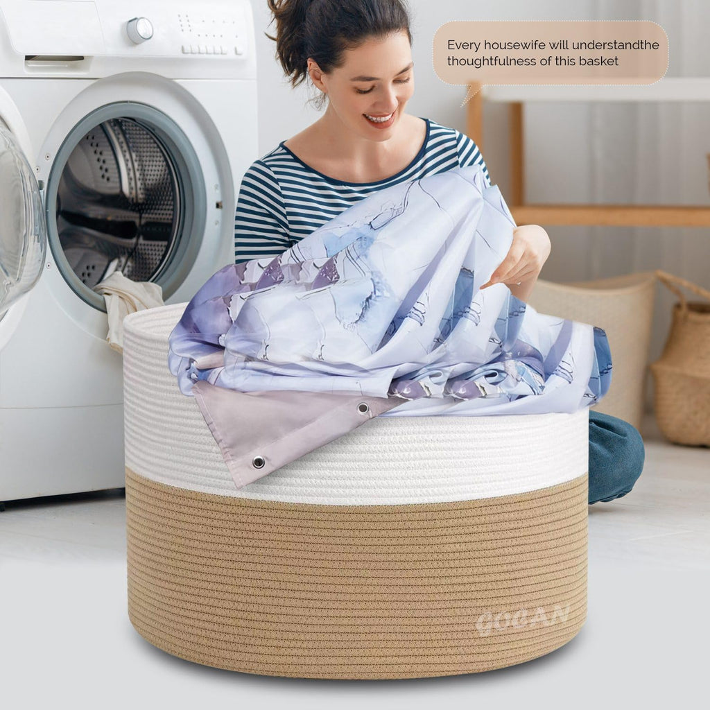 Cotton Rope Woven Laundry Basket 22"X 22"X 14" with handles(Jute/Beige)XXXL