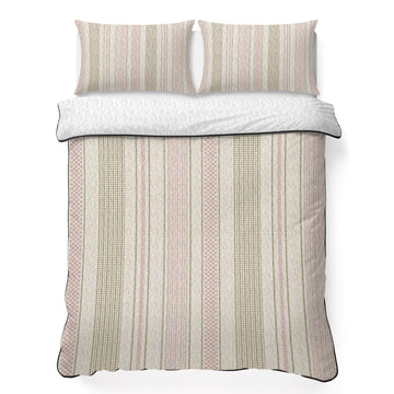 Vintage Striped Quilts Bedding Set Pink Khaki Vertical Ticking Stripes French Country Lightweight Quilted
