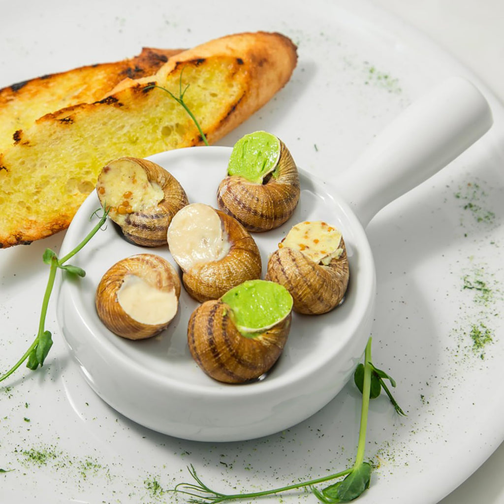 3 Pack Ceramic Escargot Plate With 6 Holes and Handle, 4.8 Inch Small White Small French Escargot Baking Dish Seafood