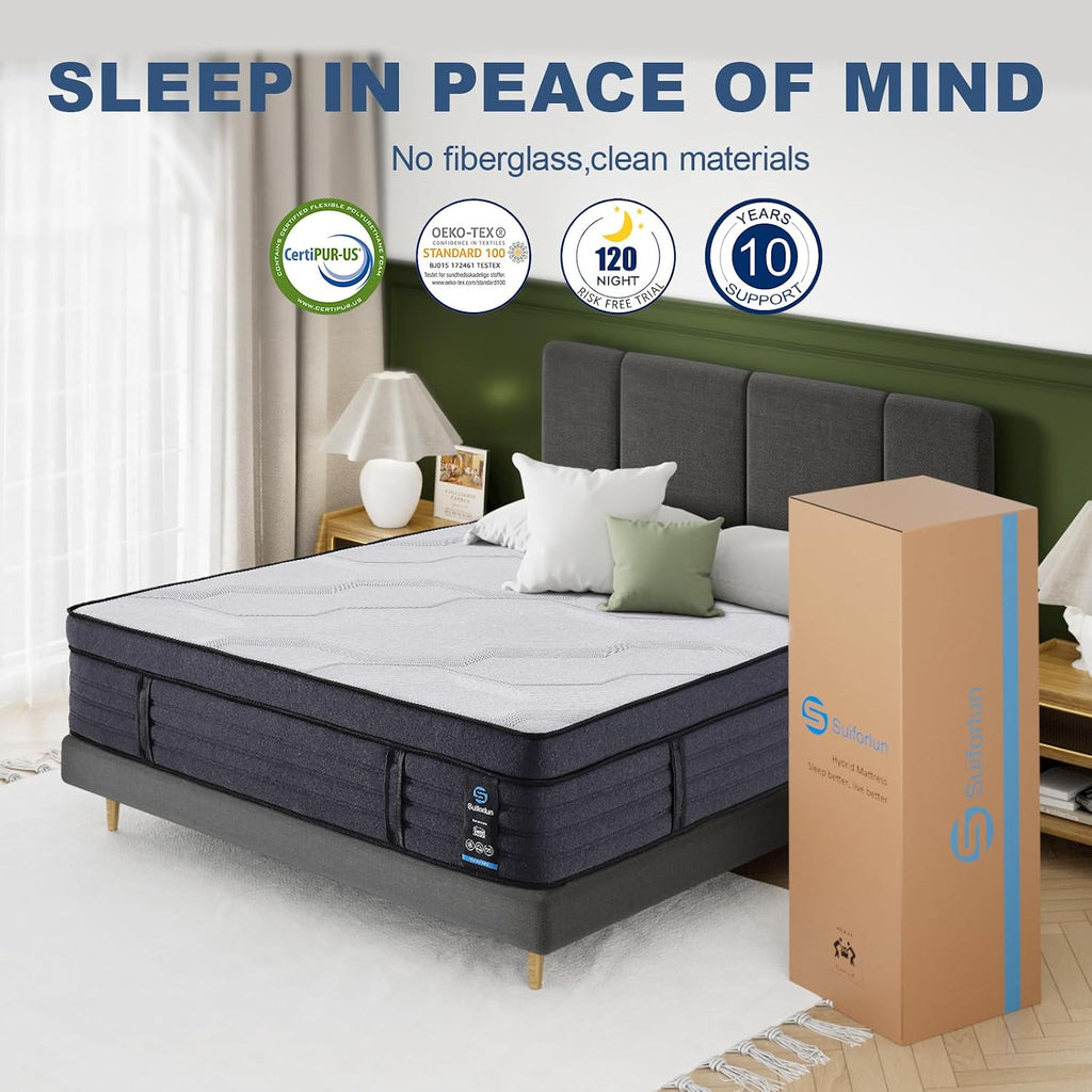 California King Mattress, 15 Inch Hybrid Charcoal Gel Memory Foam Mattress with Edge Support Pocket Coils, Cooler