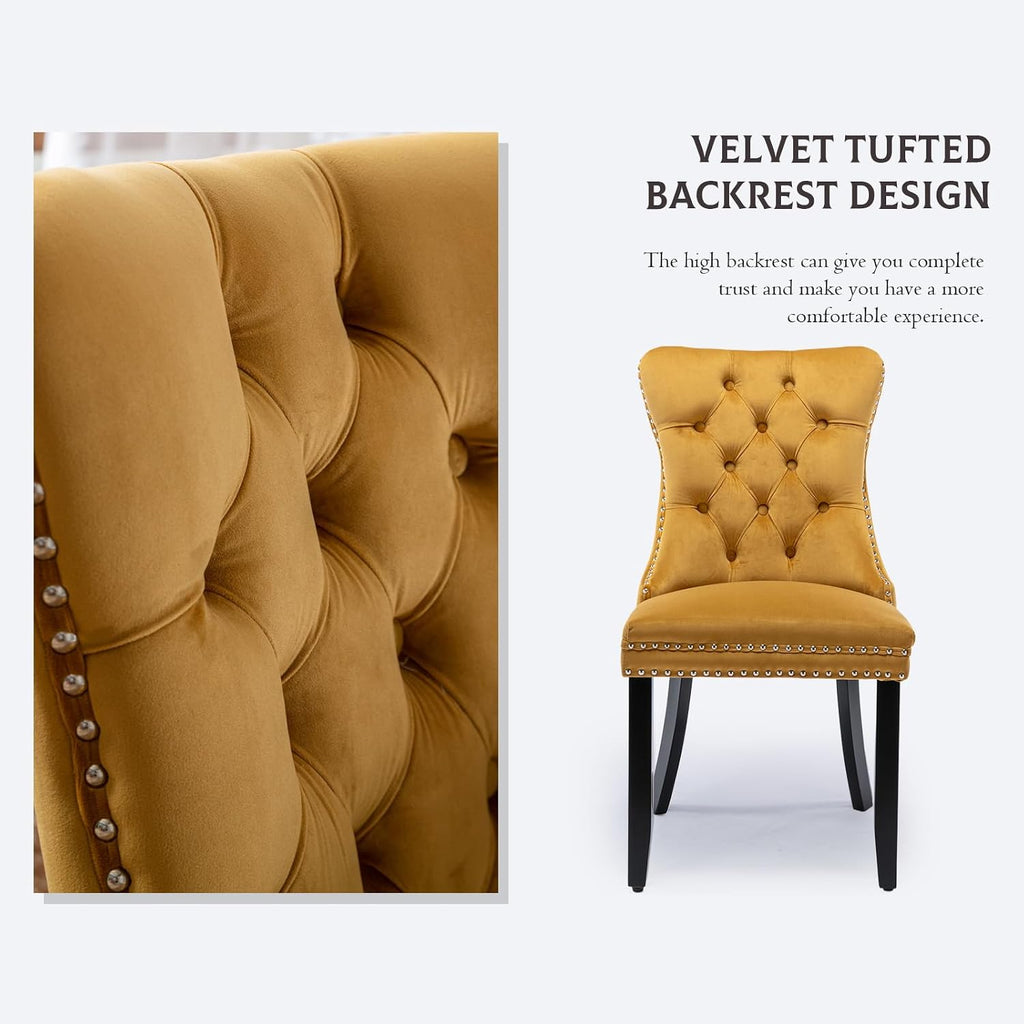 Velvet Dining Chairs Set of 4 Upholstered Tufted Dining Room Chair Kitchen Side Chairs with Nailhead Trim and Wood