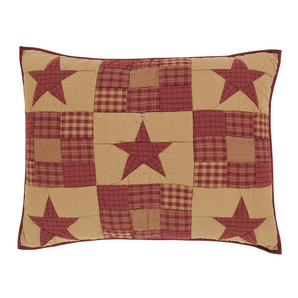 Ninepatch Star Hand Quilted Bedroom Decor, Standard Sham, Red, 21x27