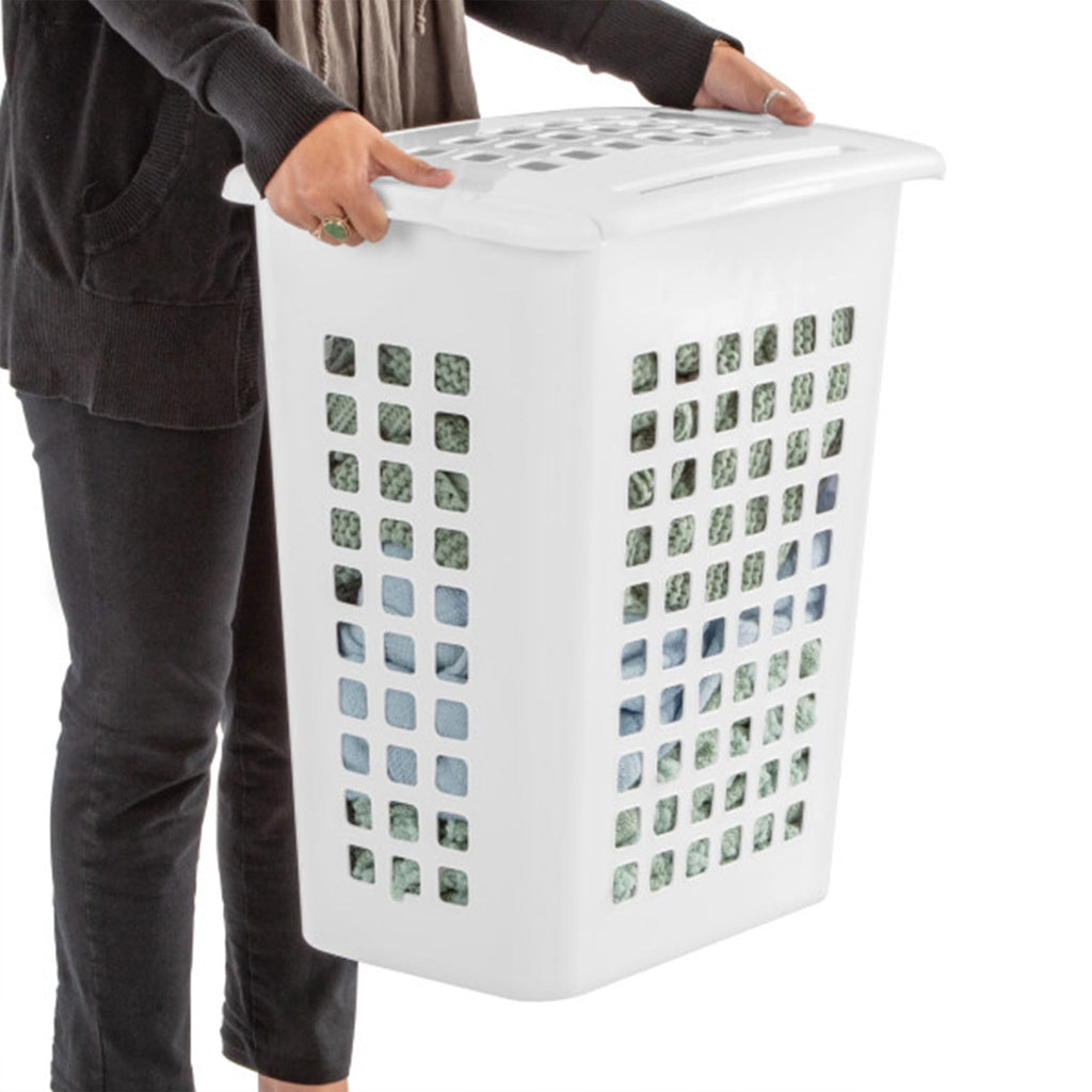 Rectangular LiftTop Plastic Laundry Hamper, White, 4 Pack