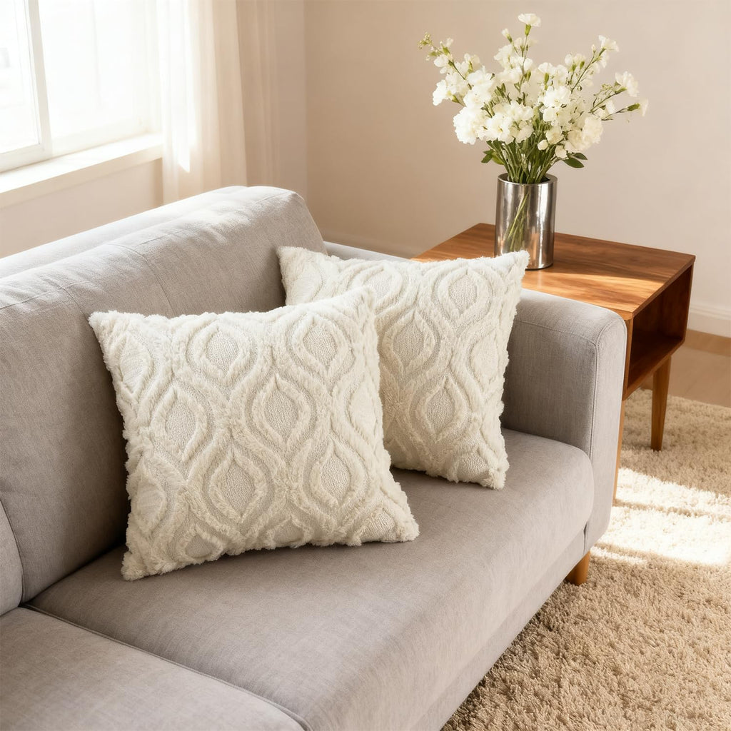 Pack of 2 Decorative Throw Pillow Covers 22x22, Soft Plush Faux Fur Wool Couch Cushion Pillow Covers Cozy Boho
