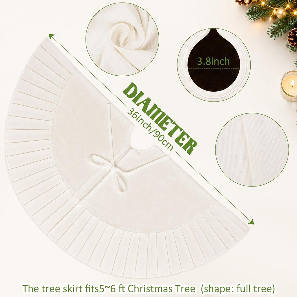 Christmas Tree Skirt with Ruffle Border and Ties 36 Inch Vintage Tree Skirt Decorations Rustic Farmhouse Scalloped
