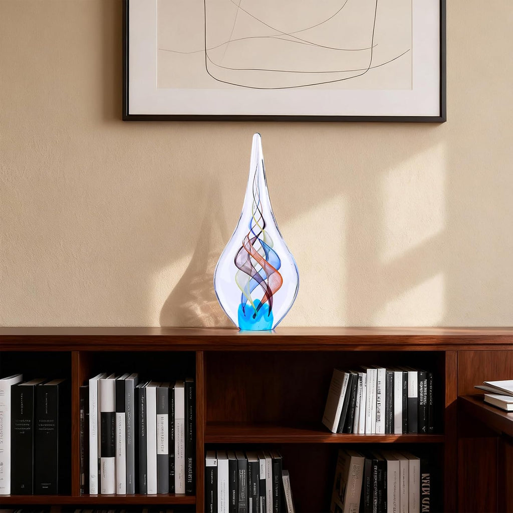 9" Tall Sculpture Hand Blown Glass Decor, Paperweight Desk, Modern Glass Art Figurines Mediterranean Beach House