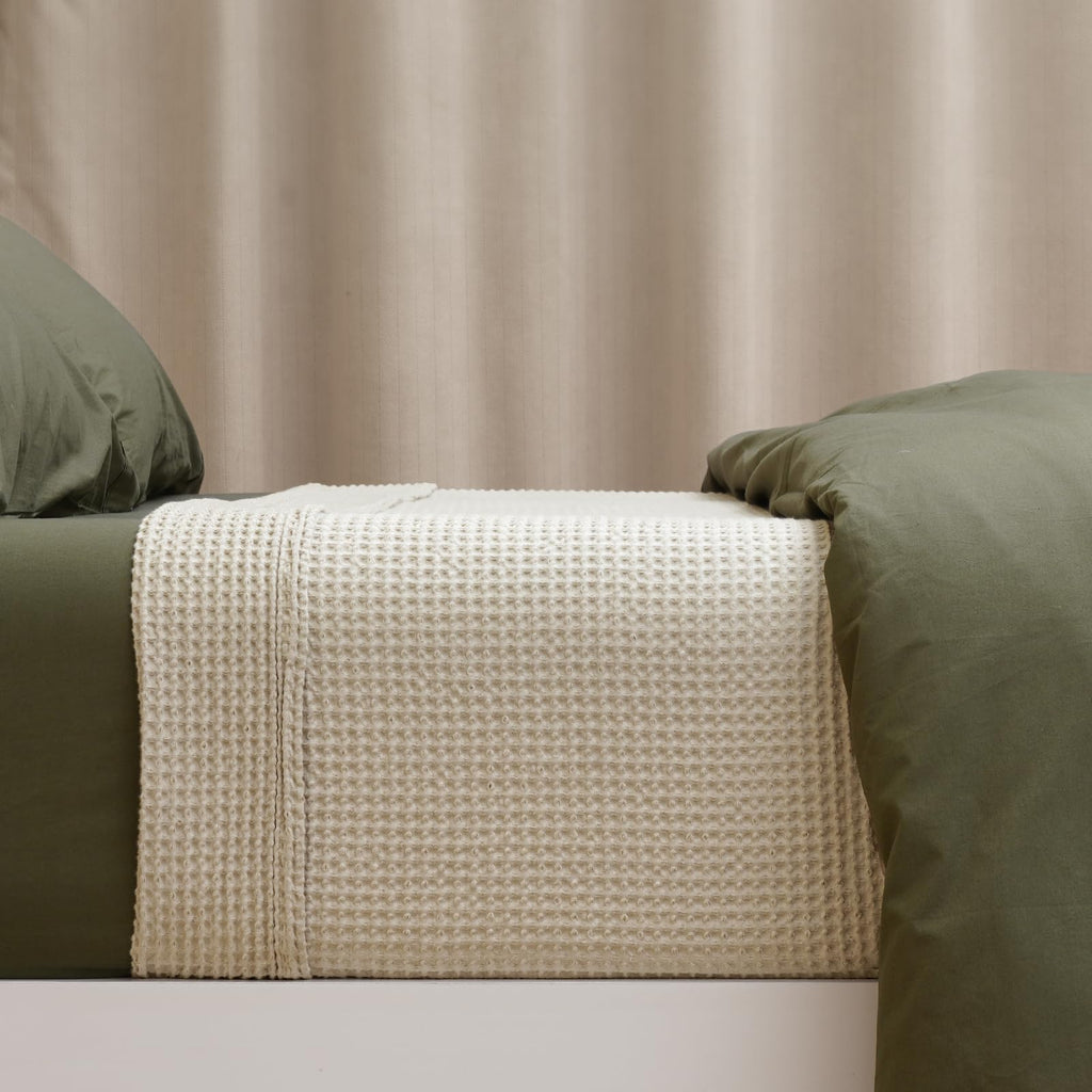 100% Cotton Waffle Blanket Lightweight Breathable, Linen/Stone