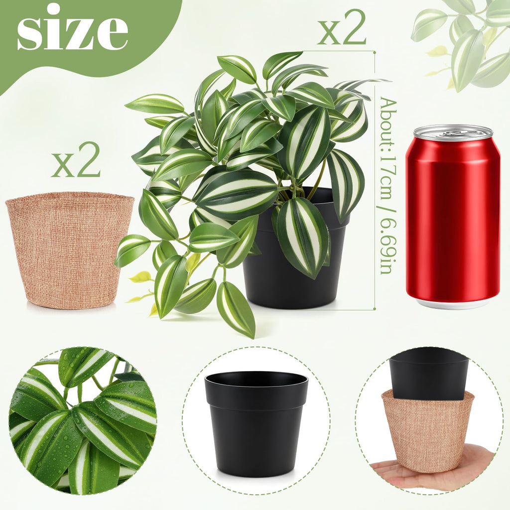 2Pcs Small Fake Trailing Plant with Removable Burlap Pot Cover