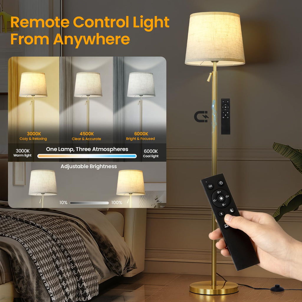 Floor Lamp Height Adjustable with Remote Control Gold