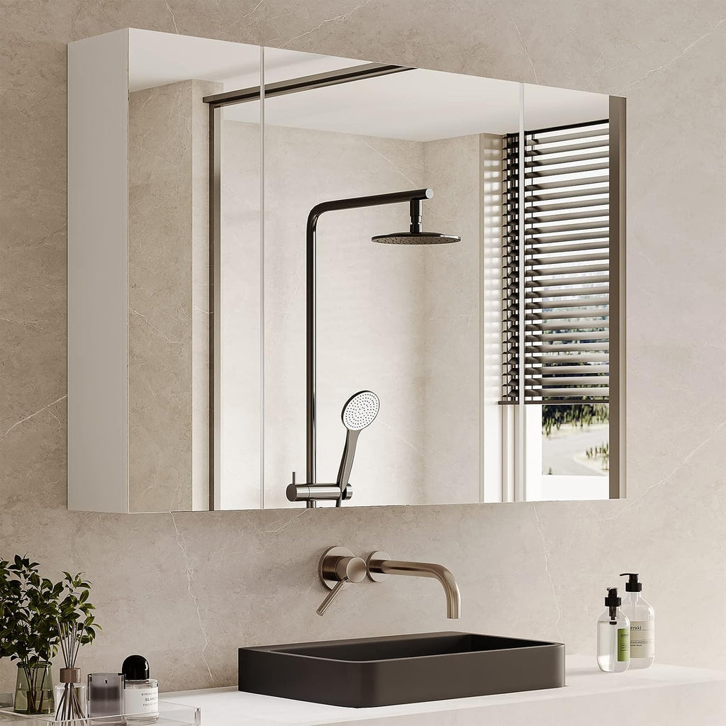 Medicine Cabinets Bathroom Mirror Cabinet with 3 Door 31.5x23.6 Inch Bathroom Wall Cabinet with Mirror Wall Mirror