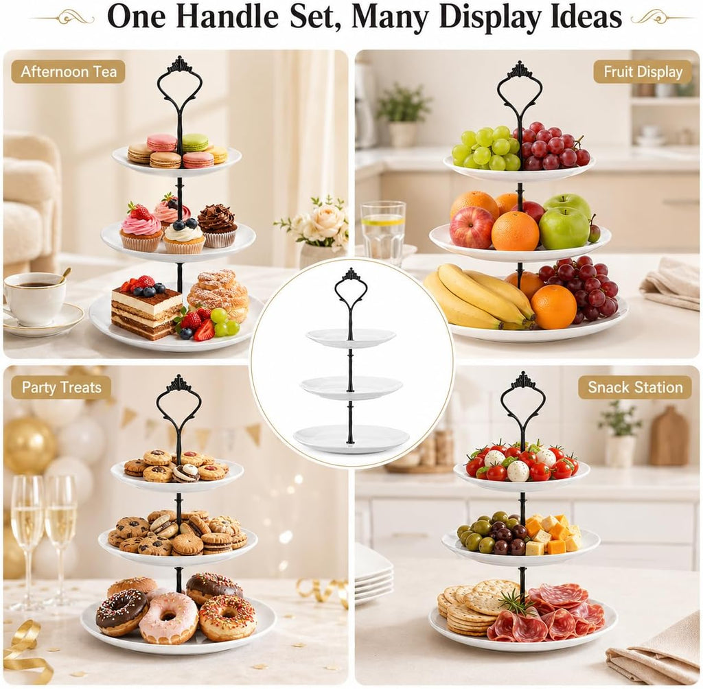 Tiered Tray Hardware Kit, Crown Handle Black 3-Tier - Set of 15