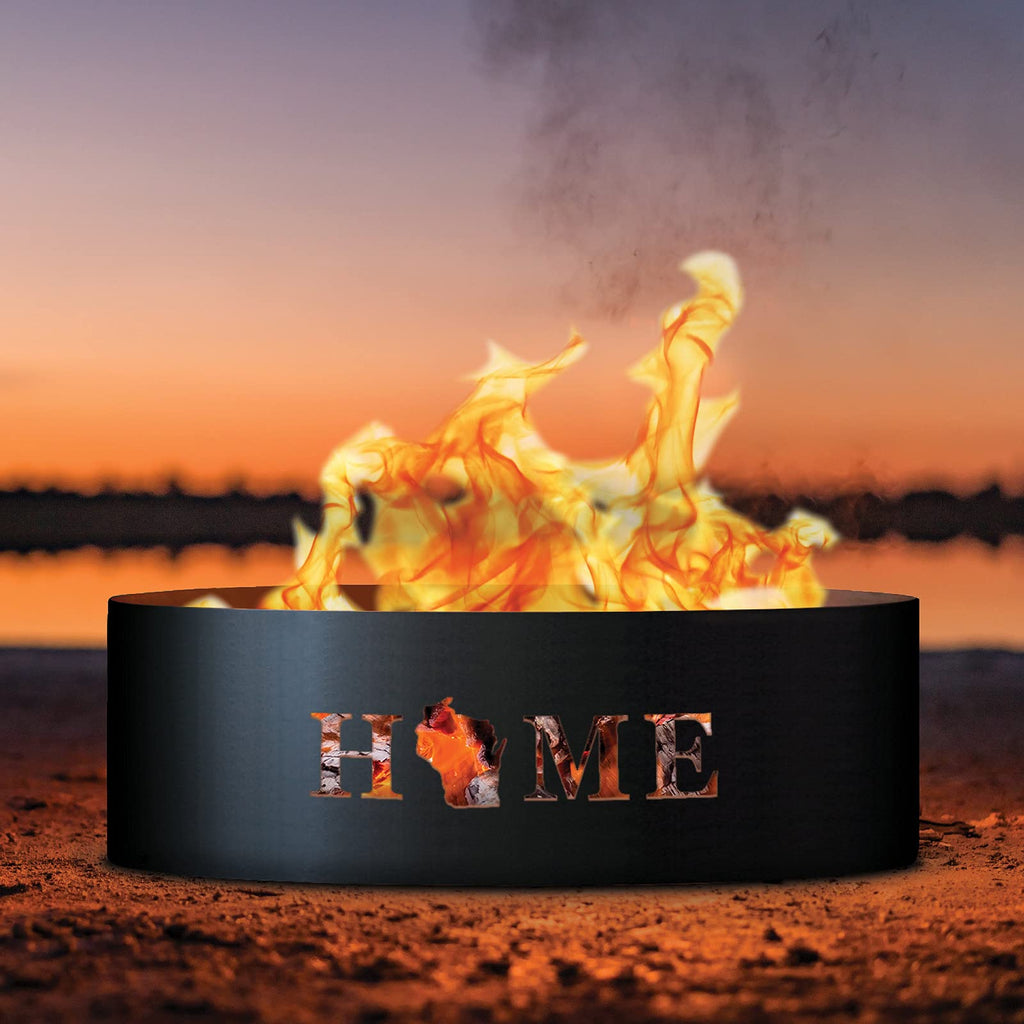 Unpainted 12 in. Tall 37 in. Diameter Outdoor Fire Ring with Fire Poker - 37 x 37 x 12 in. - Rustic
