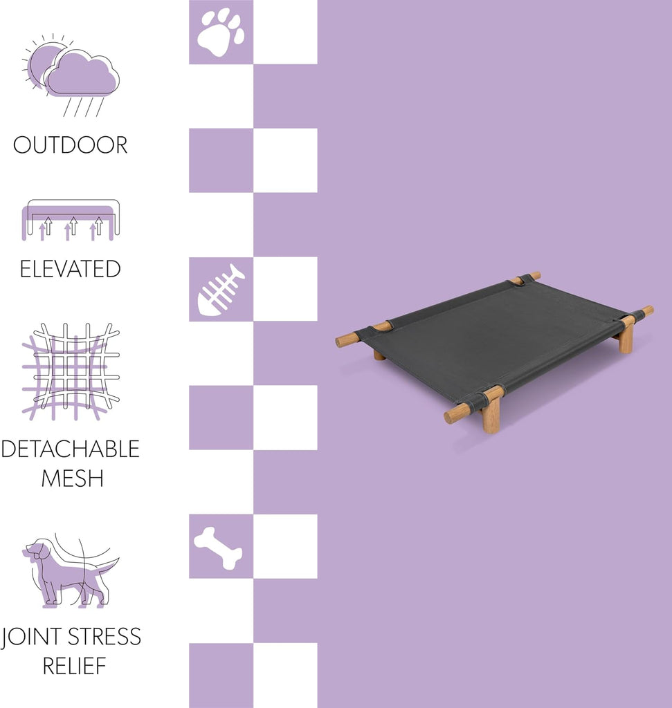Chester 32" Modern Minimalist Wood Frame Elevated Outdoor Dog Bed, Graphite/Light Teak