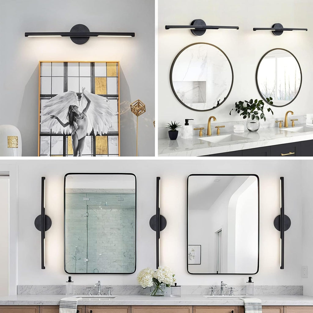 Matte Black Bathroom Light Fixtures Over Mirror 24 Inch, 18W 360° Rotatable Dimmable 4000K Led Vanity Light Bar