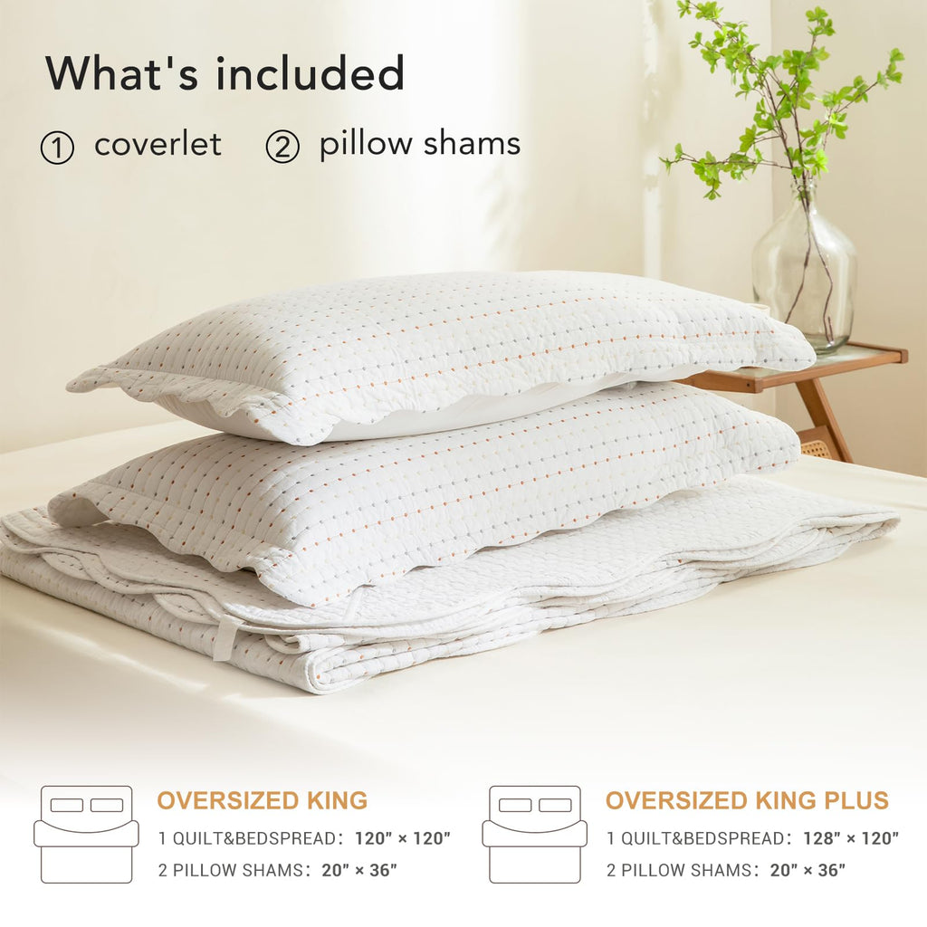Quilt 120x120, Multi-Color Dot Print Quilted Bedspread & Coverlet Set, Lightweight & Soft Farmhouse