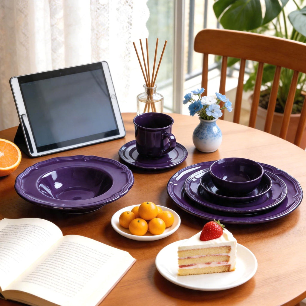 56pc Dinnerware Set, Plate and Bowl Set, Stoneware Dishes Set for 8, Microwave and Dishwahser Safe, Scratch