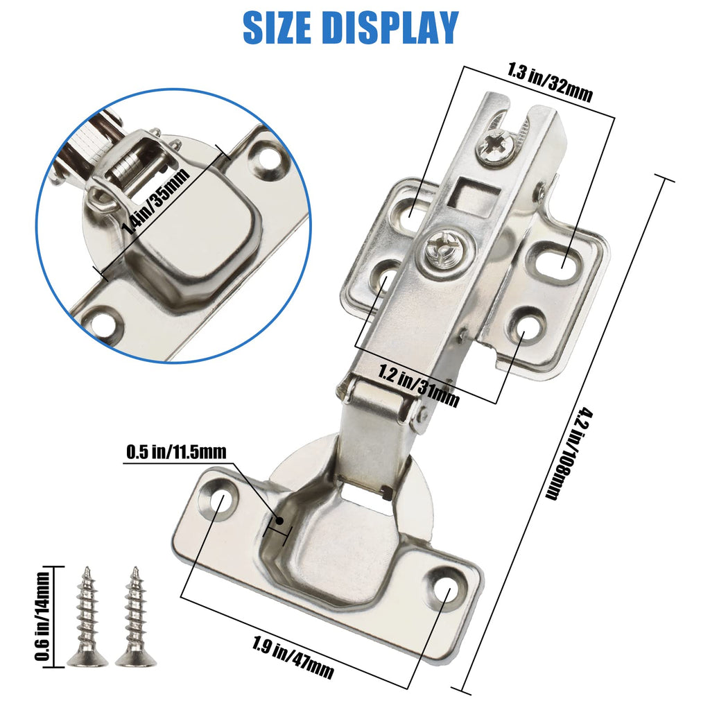 4 Pack 35mm Soft Close Cabinet Hinges, Concealed Full Overlay Hinge