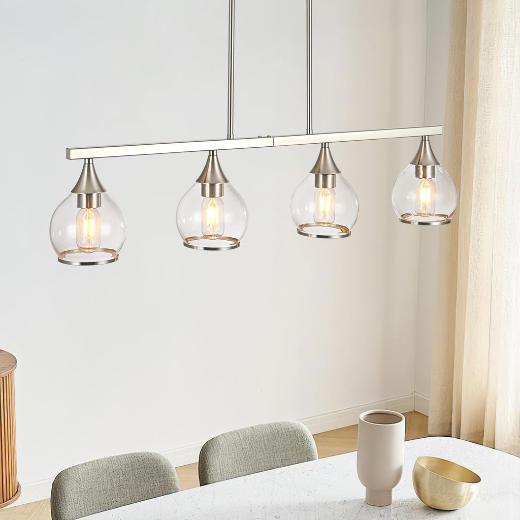 Island Light, 4-Light Brushed Nickel Island Pendant Lighting with Clear Round Glass Shades, Dining Table, Living