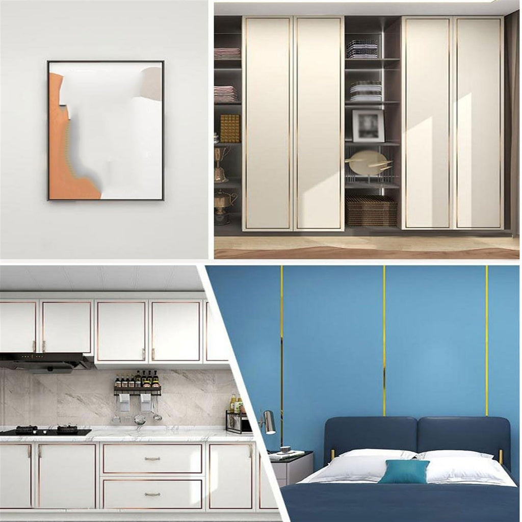 Peel and Stick Molding Trim, Flexible Wall Ceiling Floor Cabinet Tile Edge Moulding(Gold,3mx18mm)