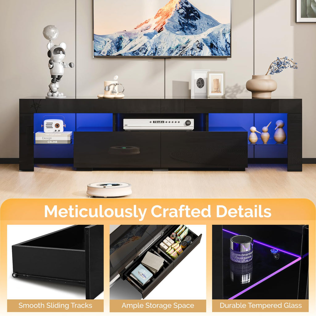 LED TV Stand, 63'' High Glossy Modern Entertainment Center with LED Lights and Storage for 55/60/65/70 Inch TV