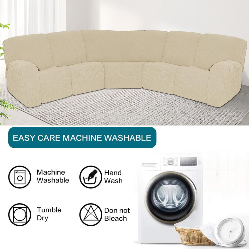7-Piece Jacquard Stretch Reclining Couch Covers 5 Seats Corner Sofa Cover L Shape Sectional Recliner Sofa Covers for