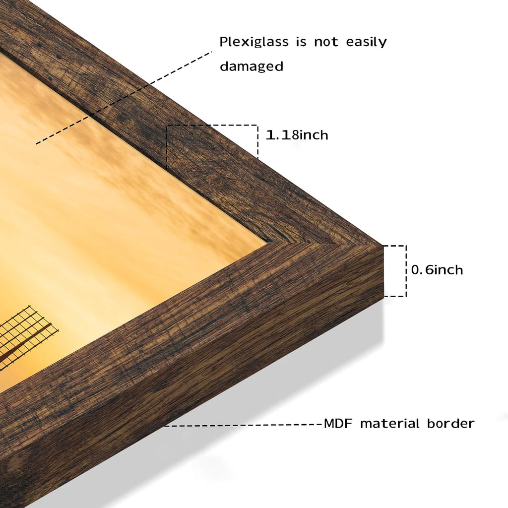 24x36 Picture Frame Set of 5, Rustic Brown Poster Frame, Display Pictures 20 x 30 with Mat or 24 x 36 Without Mat for