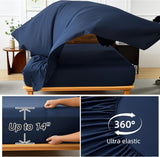 Luxudecor Blue Comforter Set King, 7 Pieces Stripe Geometric Bed in a Bag, Geometric Comforter and Sheet Set