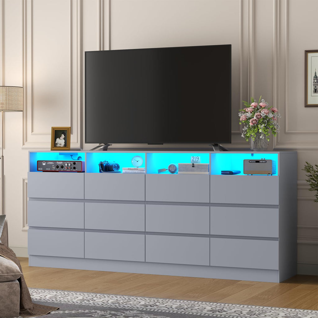 63" 6-Drawer Dresser with Divided Compartments, Power Outlet & LED Lights