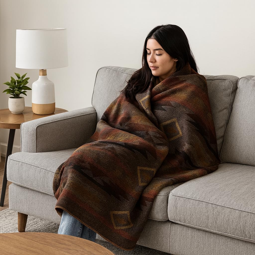 Wool Blanket, Throw Size 78 x 47, Reversible 2 in 1, Thick and Ultra Soft, Hypoallergenic, Non-Itchy, Handmade in