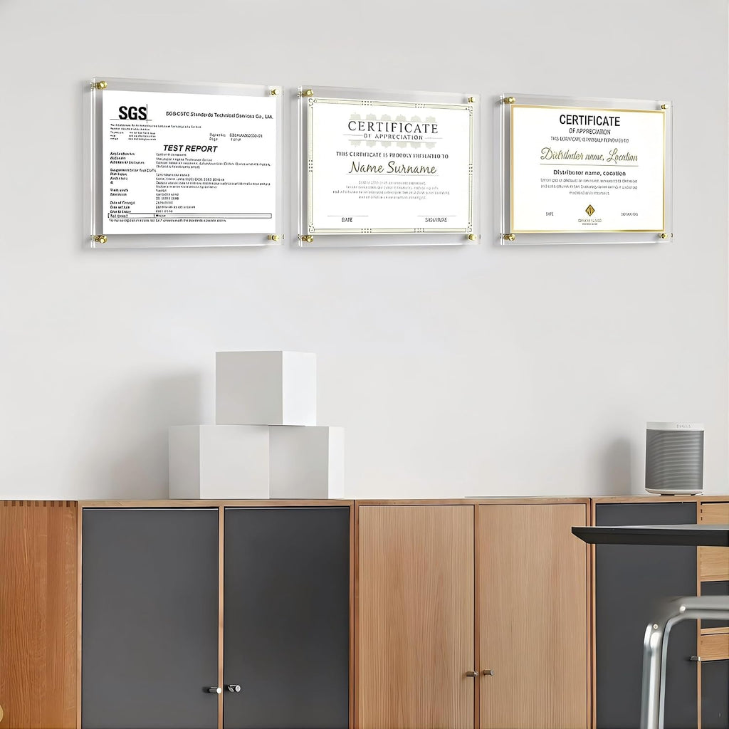 3 Pack 11x14 Acrylic Wall Mount Picture Frame Self Adhesive | Floating Frameless Clear Photo Frame for Diploma