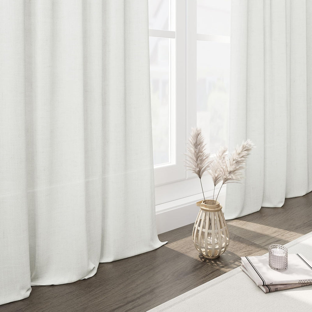 Semi Sheer Linen Curtains 90 Inches Long 2 Panels Set Back Tab Pocket Ivory White Tall Vertical Curtains Luxury Light