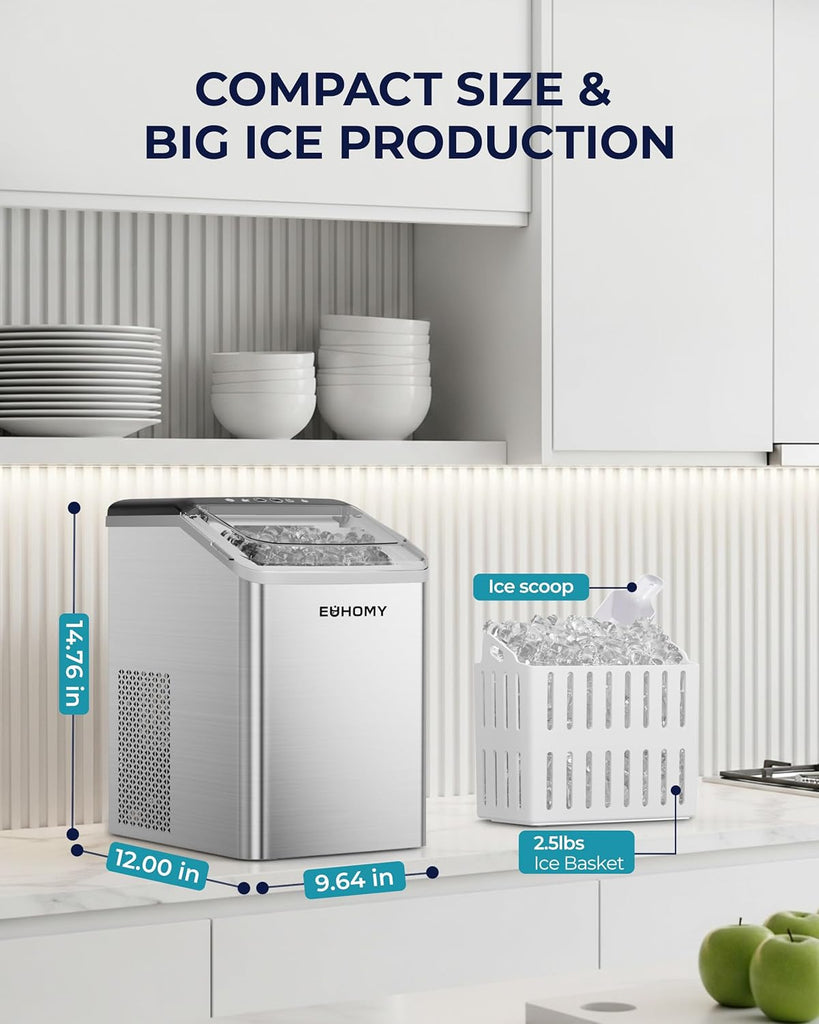 Nugget Ice Maker Countertop, Max 40lbs/Day, Auto-Cleaning, 2Qt Reservoir, Compact Sonic Ice Maker with 2.5lbs Basket