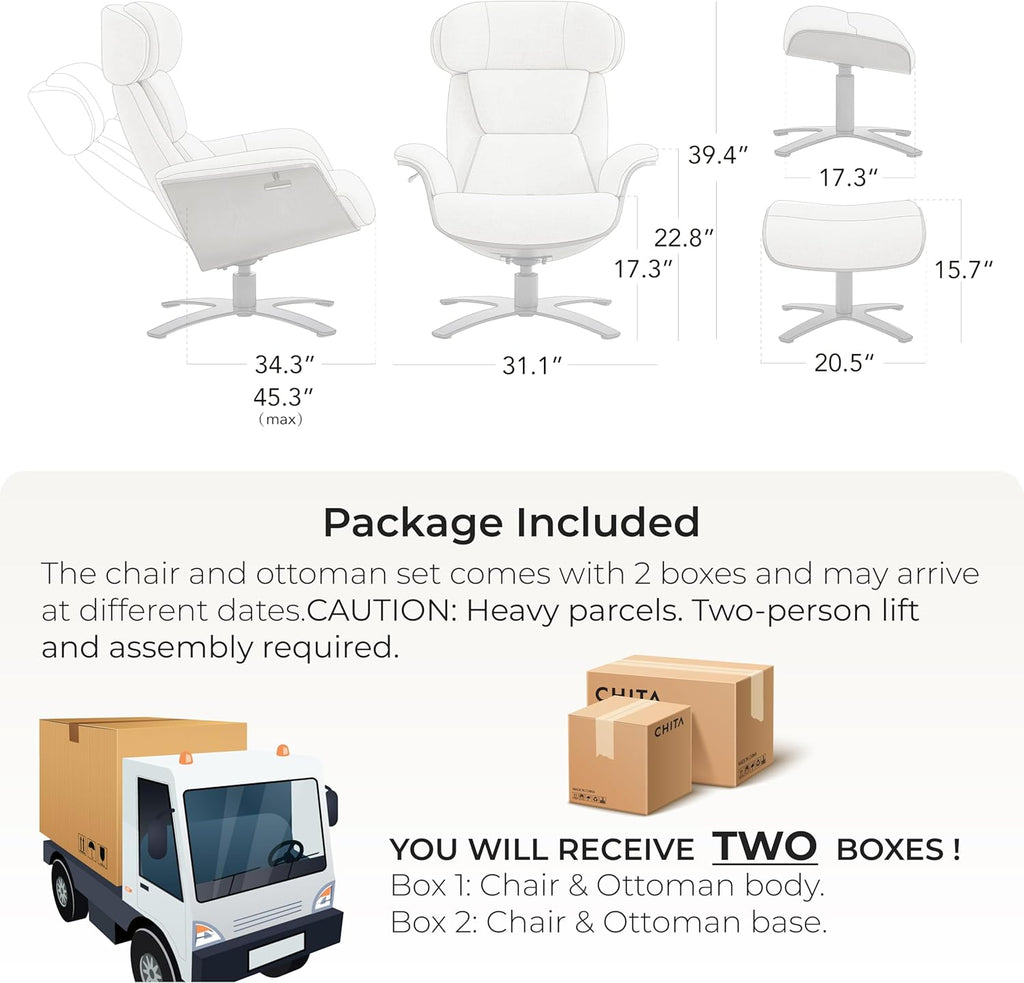 Genuine Leather Reclining Swivel Accent Chair with Ottoman, Teal