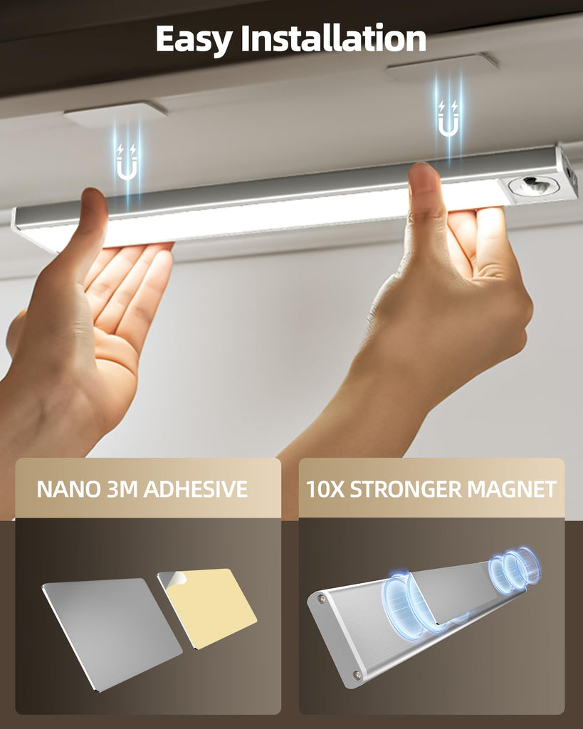 12inch Under Cabinet Lighting with Remote, 2400mAh Rechargeable Motion Sensor Light Indoor, Wireless Closet Lights
