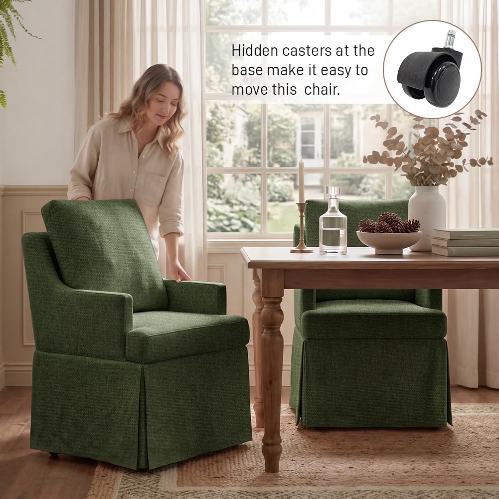 Upholstered Dining Chairs Set of 6, Modern Kitchen Chair Dining Room Chair with 4 Casters, Linen Armchair Reading