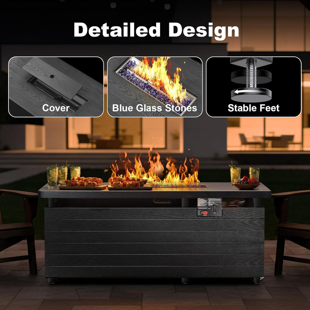 51 Inch Outdoor Propane Fire Pit Table, 50000BTU 4-in-1 FirePit Table | Steel Tabletop & Sliding Tank Holder