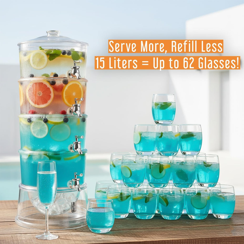 Party Tower Beverage Dispenser 4 Tiers - Large Drink Dispensers For Parties