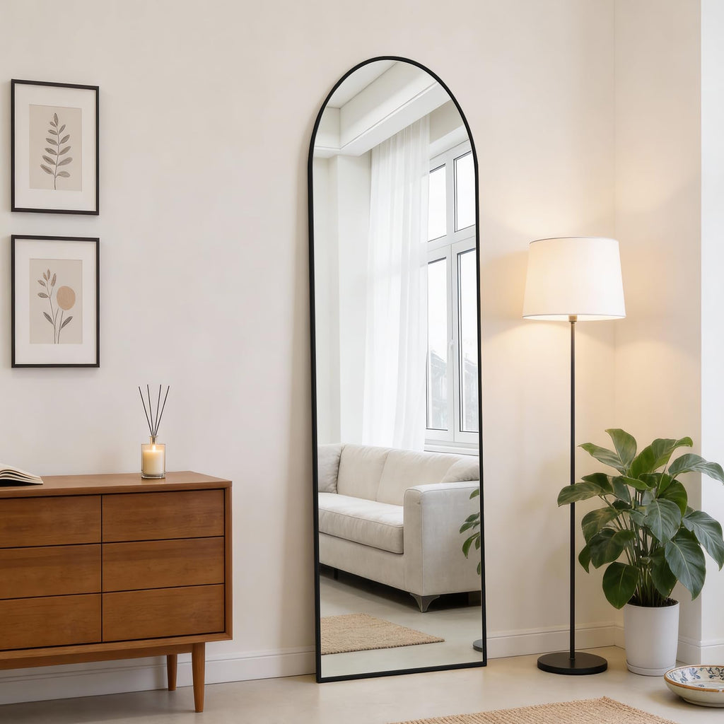 47"x14" Full Length Door Mirror, Arched Full Body Door Mirror, Black